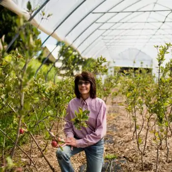 Deirdre Birmingham in her orchard on The Cider Farm in Wisconsin.