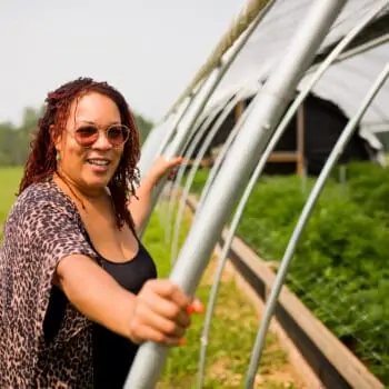 Angela Dawson, reclamation farmer and owner of Forty Acre Co-op on her farm.
