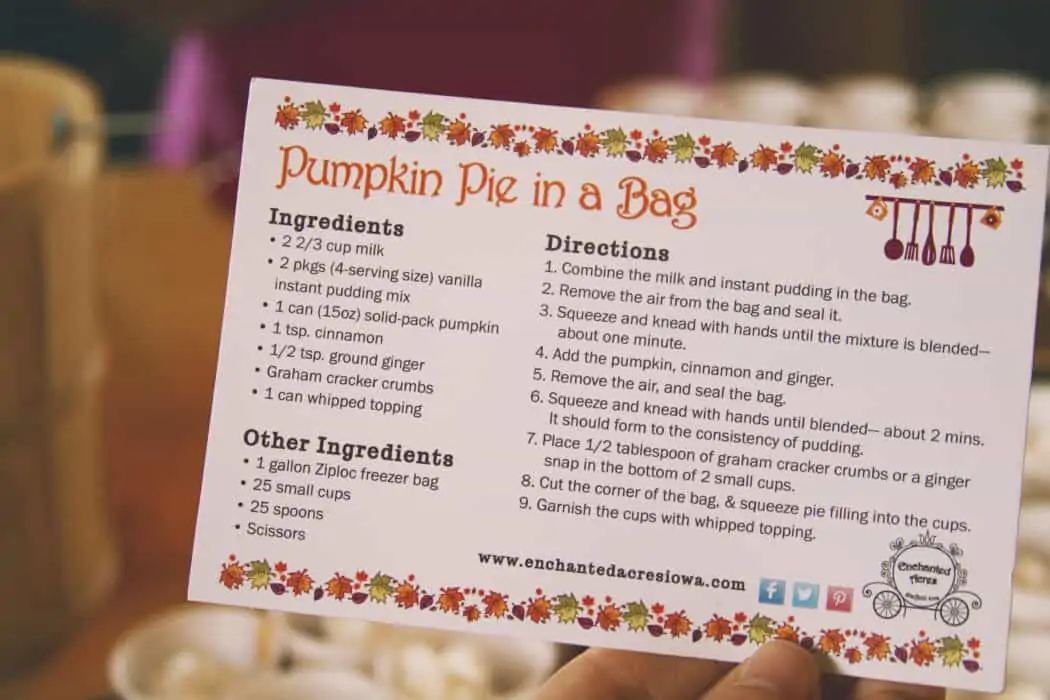 A recipe for Pumpkin Pie in a bag.