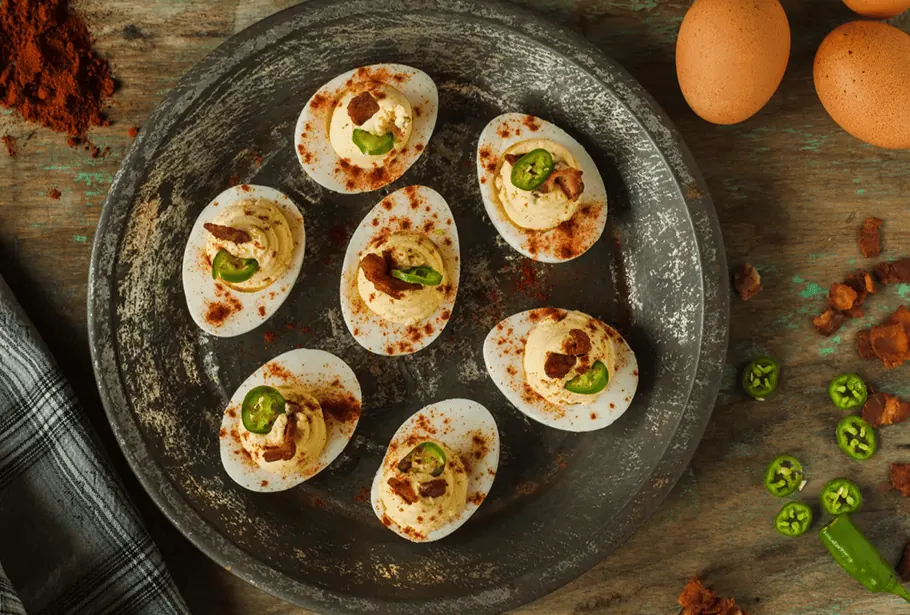 Southern Sweet & Spicy Deviled Eggs with Bacon - FarmHER